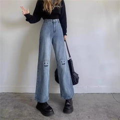 Plus Size High-Waisted Loose Jeans Wide-Leg Pants