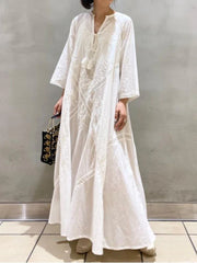 Elegant Embroidered White Lace V-Neck Boho Dress