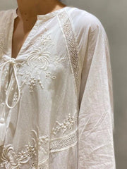 Elegant Embroidered White Lace V-Neck Boho Dress