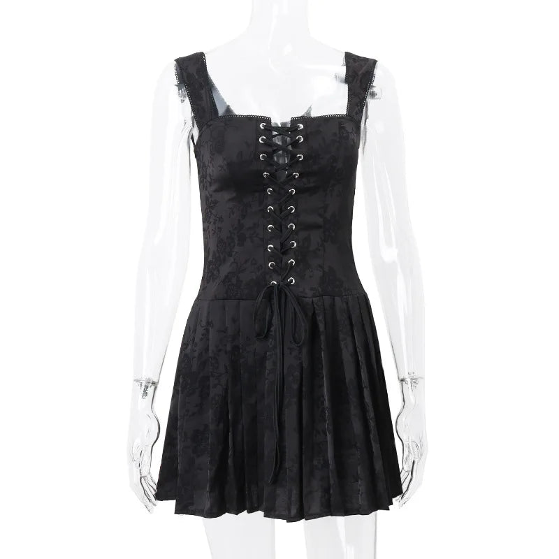 Retro  Low-Cut Suspenders Pleated Dress Cut Out Dresses