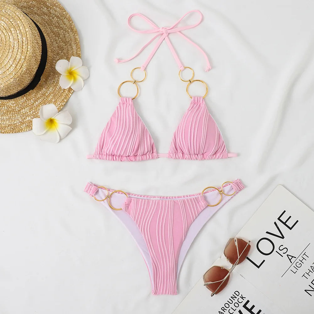 Brazilian Cheeky Bikinis with Metal Ring Bikini Set