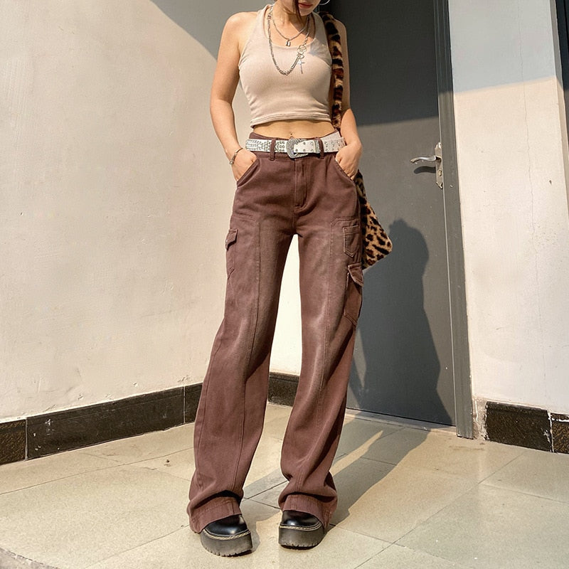 Y2K Jeans Low Rise Trousers Blue Vintage Gothic Print Baggy Casual Wide Leg Denim Aesthetic