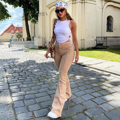 Y2k New Brown Jeans High Waist Wide Leg Pants Trousers Comfort Casual Denim Mom Pants