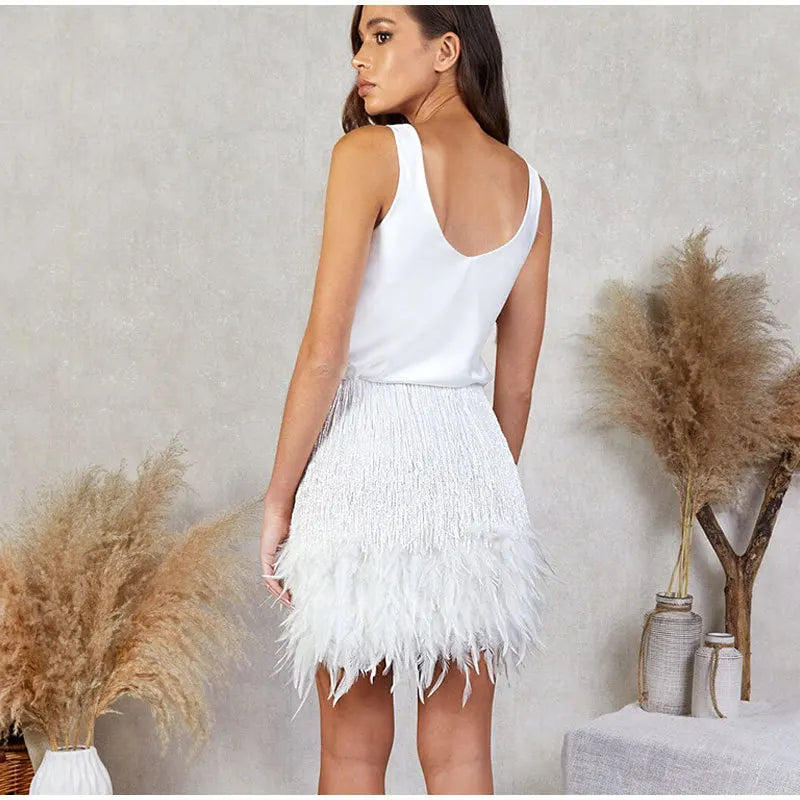 Y2K Sequins Feather Sleeveless Mini Skirt