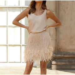 Y2K Sequins Feather Sleeveless Mini Skirt