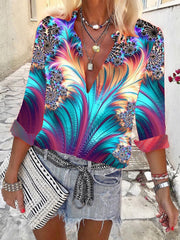 Floral-Print Casual V Neck Shirts & Tops