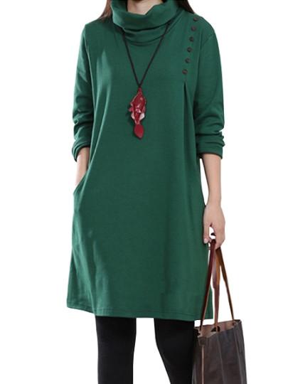 Turtle Collar Long Sleeve Women's Dress