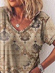 Geometric V Neck Short Sleeve Shirts & Tops