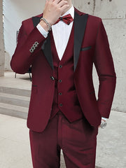 Black Burgundy Blue Men's Performance Party / Evening Tuxedos 3 Piece Peak N / A Tailored Fit Single Breasted One-button