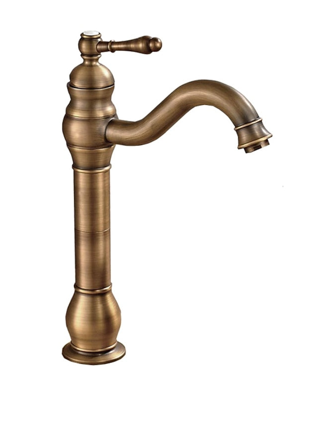 Bathroom Sink Mixer Faucet Antique Brass ORB, 360 Rotatable Basin Tap Single Handle Deck Mounted, Traditional Washroom Vessel Bath Taps