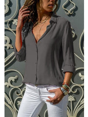 Blouse Shirt Plain Shirt Collar Business Basic Elegant Tops Blue Yellow Gray for Women