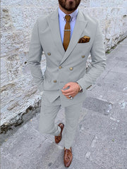 Black White Ivory Men's Wedding Suits 2 Piece Solid Colored Standard Fit Double Breasted Six-buttons