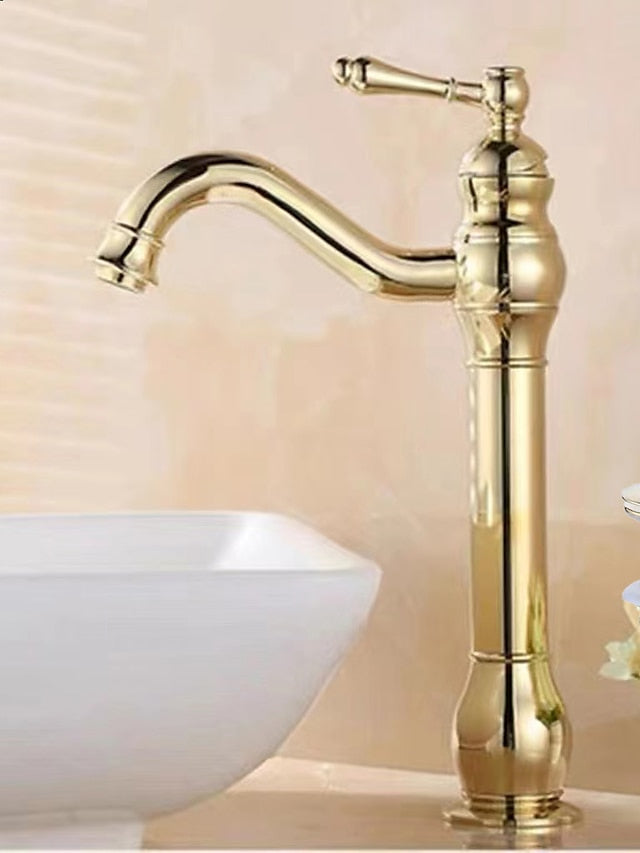 Bathroom Sink Mixer Faucet Antique Brass ORB, 360 Rotatable Basin Tap Single Handle Deck Mounted, Traditional Washroom Vessel Bath Taps