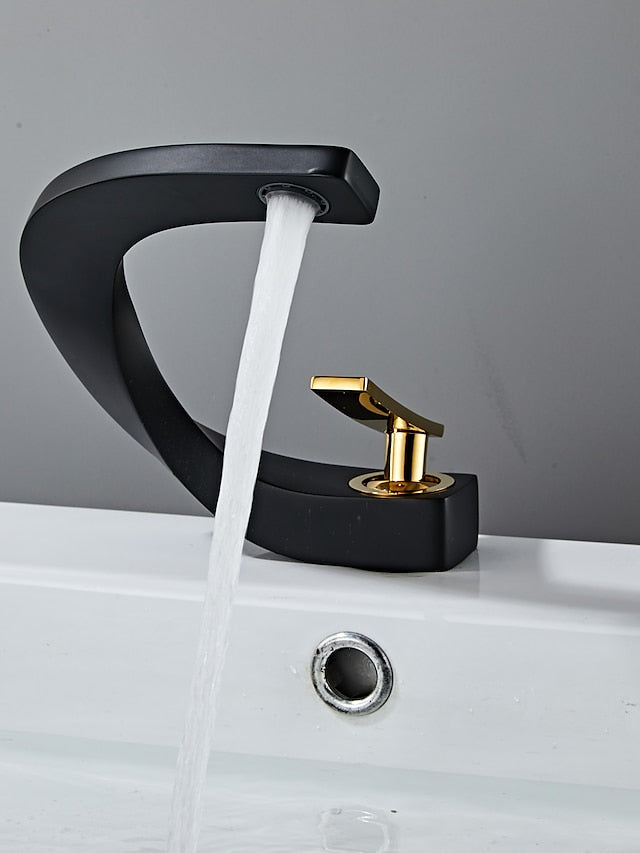 Bathroom Sink Mixer Faucet, Mono Wash Basin Single Handle Basin Taps Washroom, Monobloc Vessel Water Brass Tap Deck Mounted with Hot and Cold Hose