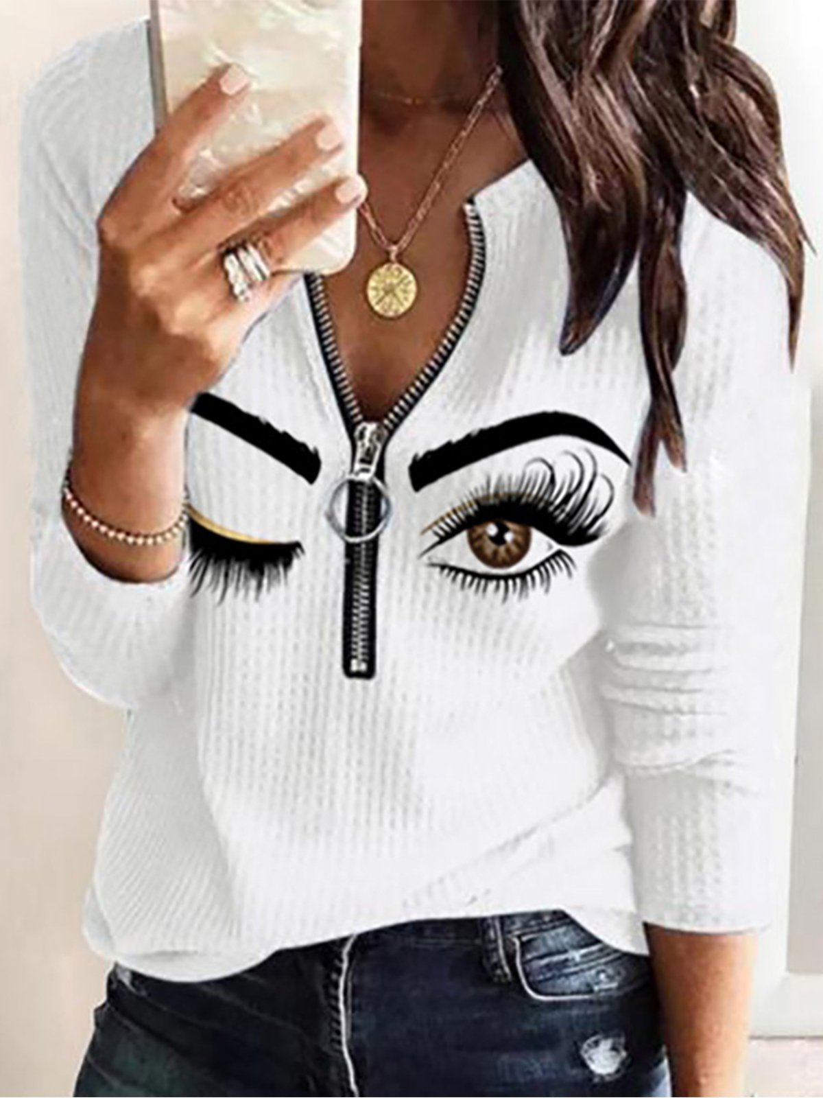 V Neck Casual Floral-Print Shirts & Tops