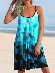 Beach Dress Beach Wear Mini Dress Print Fashion Modern Geometric Spaghetti Strap Sleeveless Loose Fit Outdoor Daily Black And White Black  Summer Spring S M L XL for Women