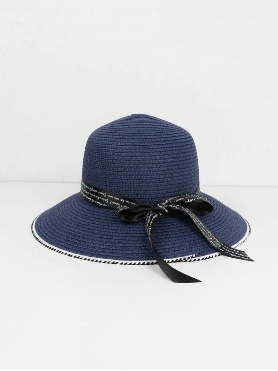 Beach Letter Ribbon Straw Hat for Women