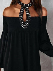 Beaded Collar Off Shoulder Mini Dress