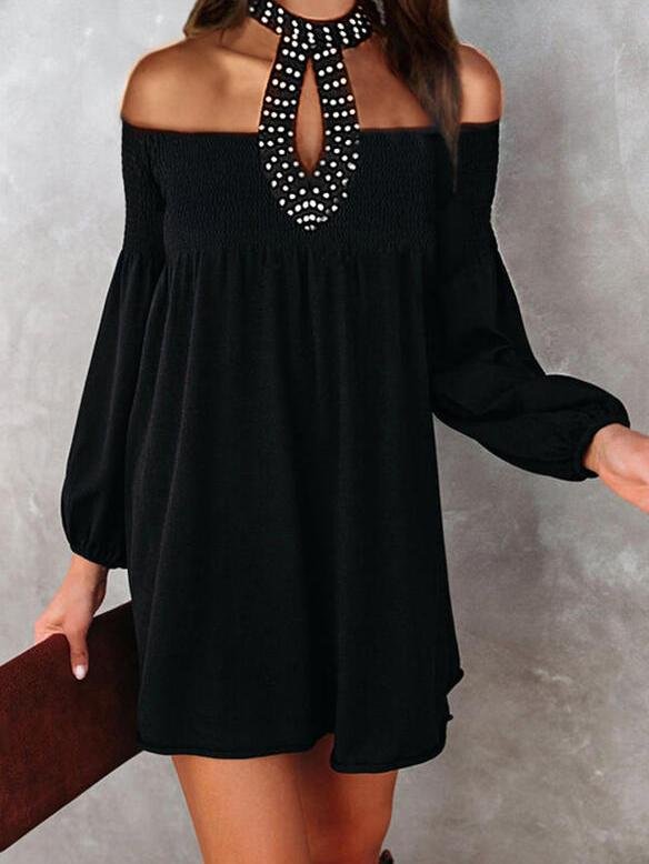 Beaded Collar Off Shoulder Mini Dress