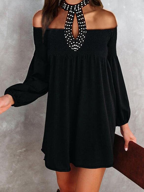 Beaded Collar Off Shoulder Mini Dress