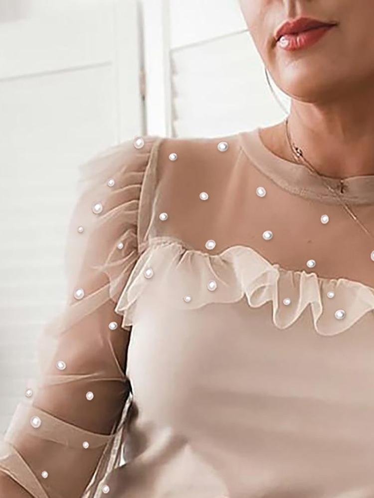 Beaded Sheer Mesh Ruffles Top