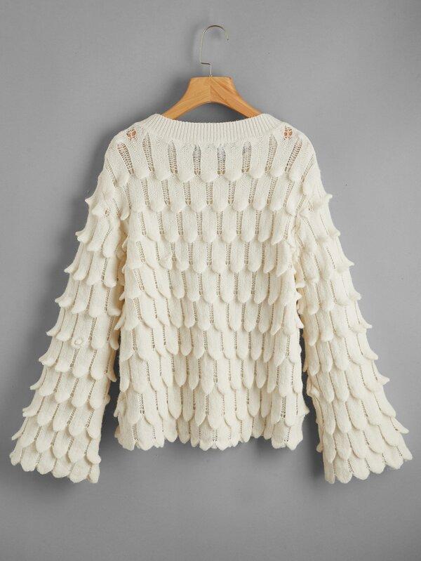 Bell Sleeve Pointelle Knit Sweater for Women