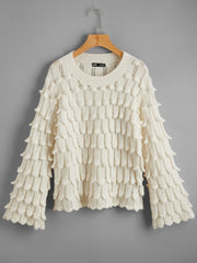 Bell Sleeve Pointelle Knit Sweater for Women