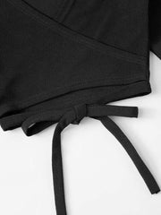 Bell Sleeve Self-Tie Crop Top for Women