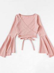 Bell Sleeve Self-Tie Crop Top for Women