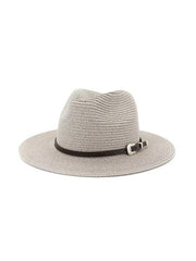 Belt Embellished Straw Outdoor Jazz Beach Hat for Women