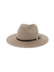 Belt Embellished Straw Outdoor Jazz Beach Hat for Women