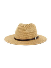 Belt Embellished Straw Outdoor Jazz Beach Hat for Women