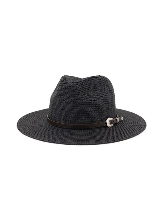 Belt Embellished Straw Outdoor Jazz Beach Hat for Women