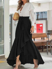 Belt Wrapped Hip Fishtail Skirt High Waist Irregular Skirt for Women