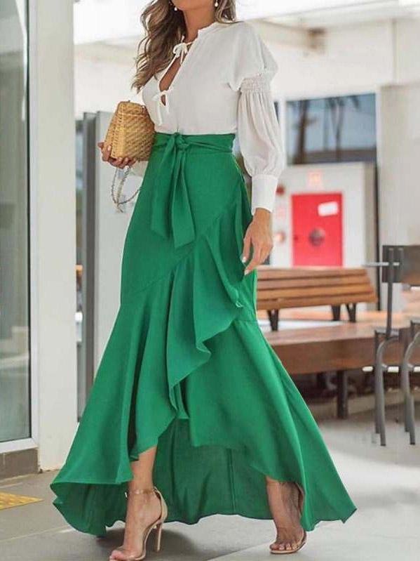 Belt Wrapped Hip Fishtail Skirt High Waist Irregular Skirt for Women