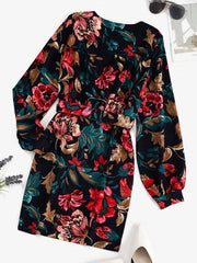 Belted Floral Surplice Bodycon Dress for Women