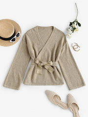 Belted Heathered Wrap Cardigan