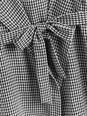 Belted Houndstooth Print Hooded Coat for Women