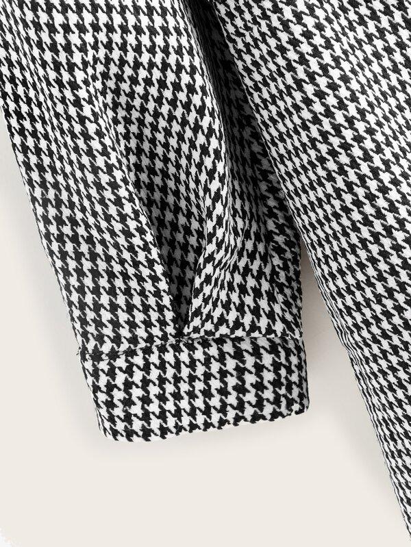 Belted Houndstooth Print Hooded Coat