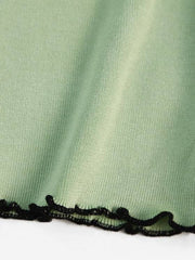 Binding Lettuce Trim Henley Knit Sweater for Women