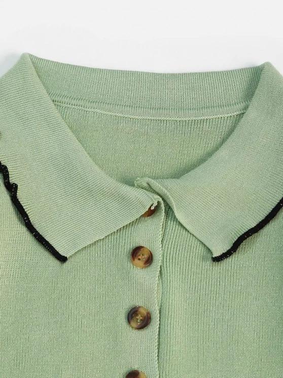 Binding Lettuce Trim Henley Knit Sweater