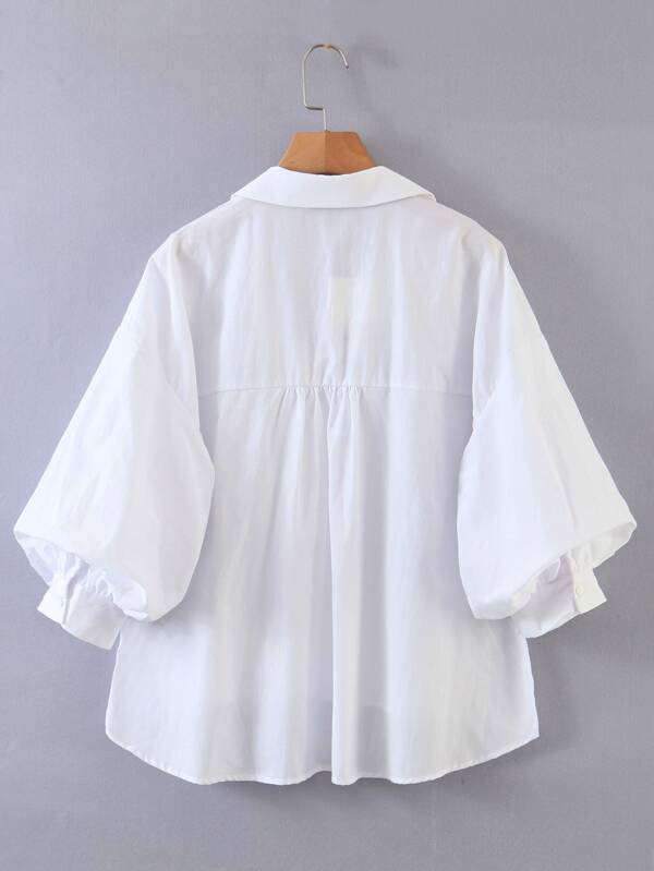 Bishop Sleeve High Low Button Up Blouse