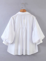 Bishop Sleeve High Low Button Up Blouse for Women