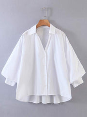 Bishop Sleeve High Low Button Up Blouse