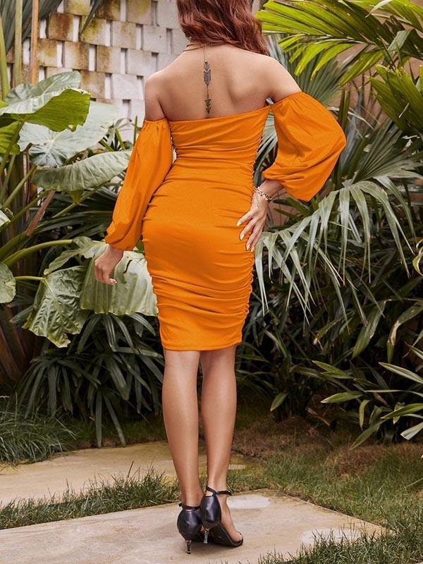 Bishop Sleeve Ruched Bardot Dress for Women