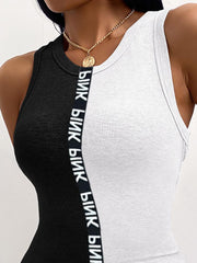 Black And White Colorblock Letter Print Tank Dress