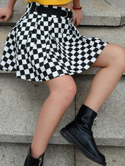 Black And White Plaid Print Bust Slim Short Skirt for Women