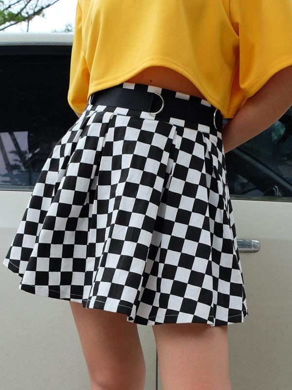 Black And White Plaid Print Bust Slim Short Skirt for Women