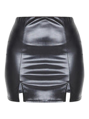 Black Faux Leather Split Hem Mini Skirt for Women