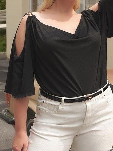 Black Loose Strapless Sling Blouses for Women